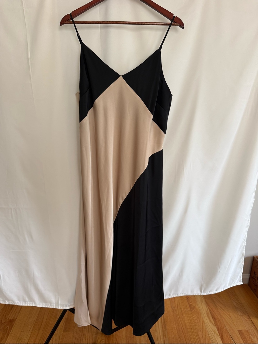 Maternity Colorblock Slip Dress in Black and Beige